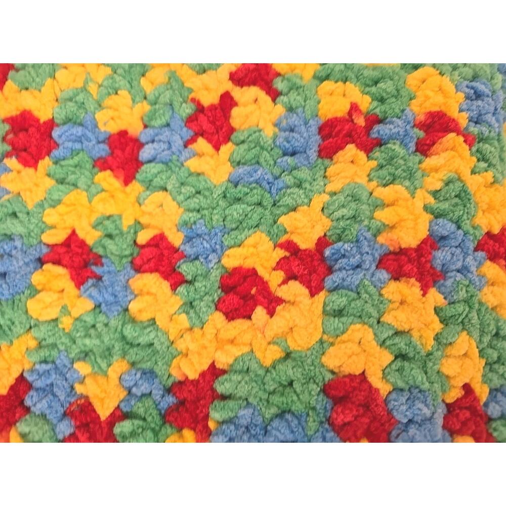 Hand Crocheted Baby Afghan 28x40 Red Blue Yellow Green White Car Seat Stroller - Picture 3 of 4